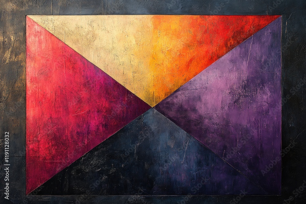 Fototapeta premium Abstract textured painting, vibrant color triangles.