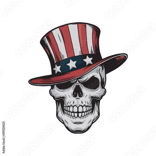 Skull wearing an American flag hat.vector illustration on a white background