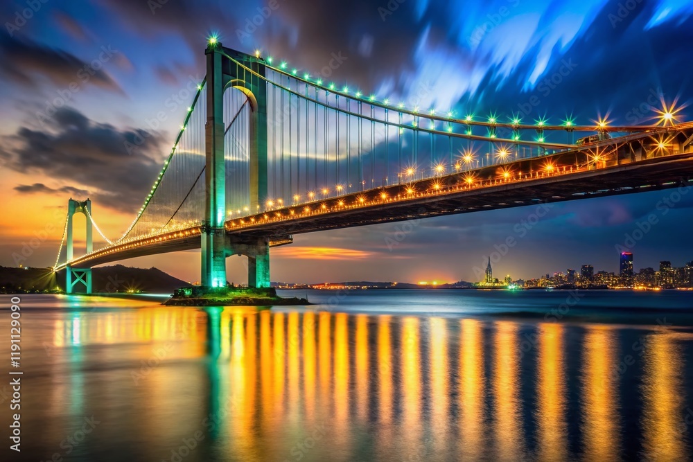 Verrazano-Narrows Bridge Night Photography: Iconic NYC Skyline Low Light View Verrazano-Narrows Bridge Night Photography: Iconic NYC Skyline Low Light View
