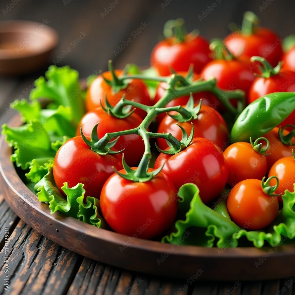 Vibrant tomatoes and fresh lettuce on a wooden table, perfect for healthy meals. Vibrant tomatoes and fresh lettuce on a wooden table, perfect for healthy meals.