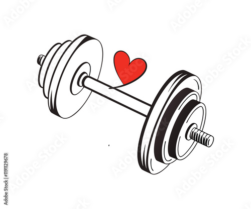 Fitness Dumbbell with love silhouette vector on white background 