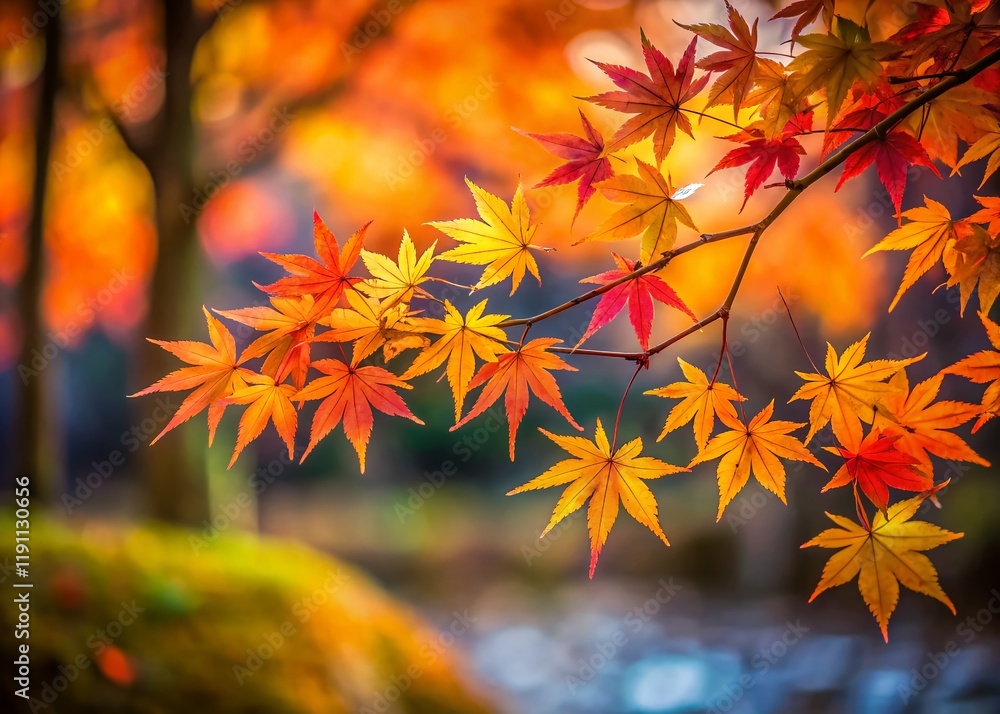 Vibrant Autumn Leaves, Japanese Garden, Minimalist Fall Foliage Vibrant Autumn Leaves, Japanese Garden, Minimalist Fall Foliage
