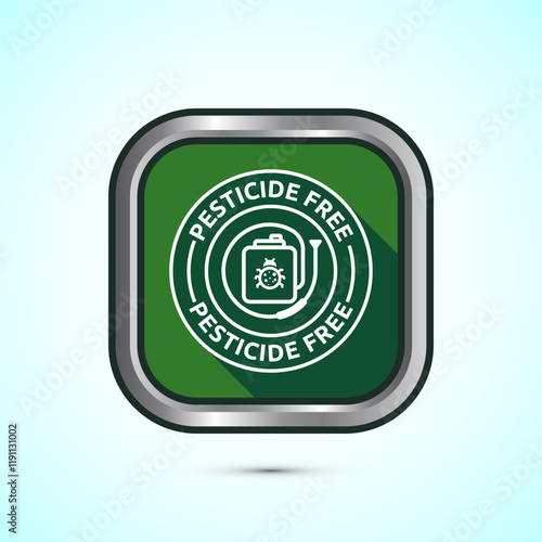 Pesticide free icon design illustration. Certified natural product sticker symbol illustration. Green shadow button design