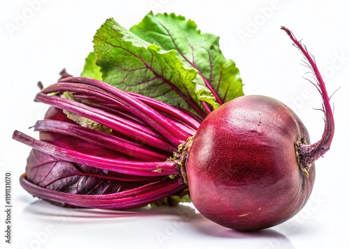 Vibrant Beetroot Close-up: Deep Red-Purple Earthly Texture Isolated on White