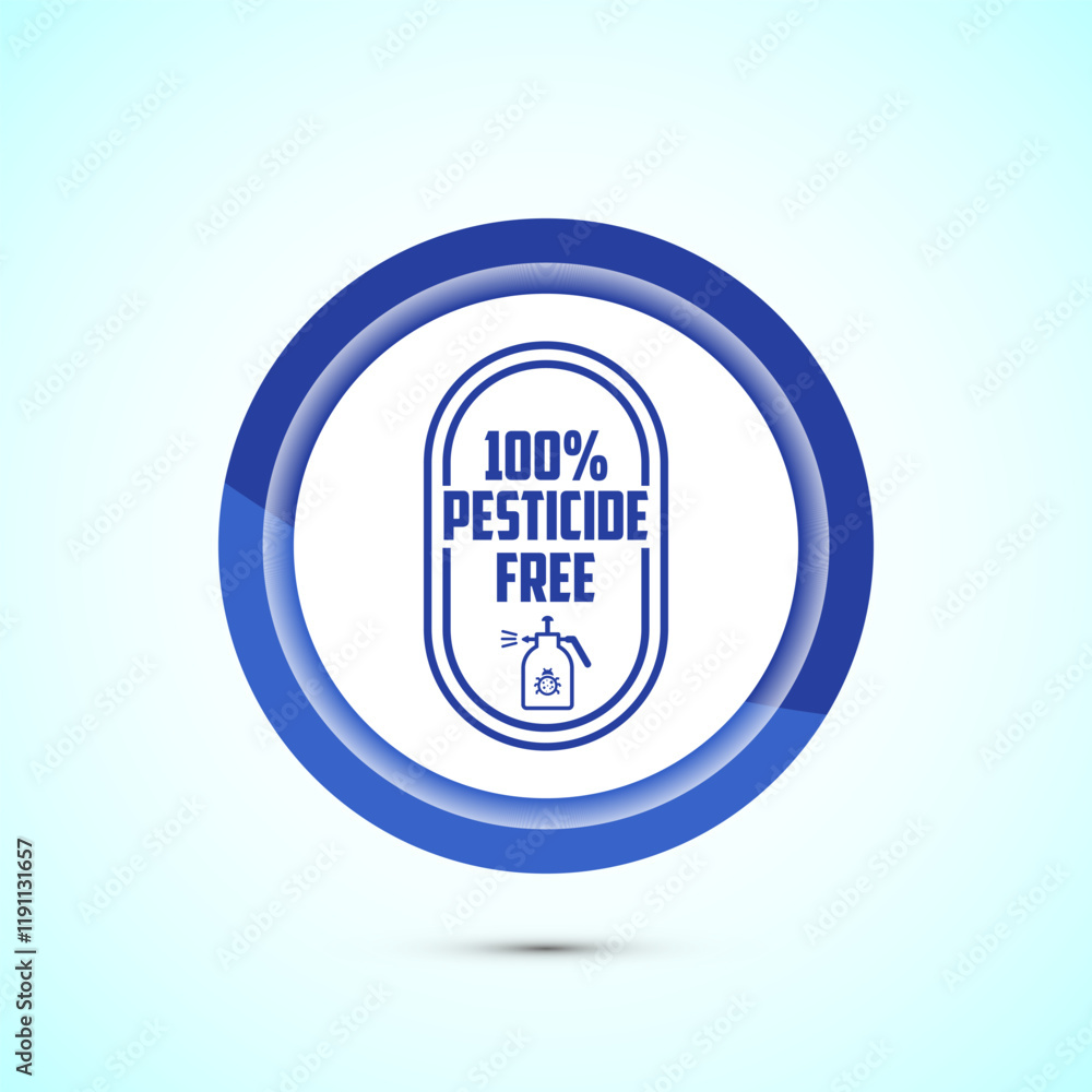 Fototapeta premium Pesticide free icon design illustration. Certified natural product sticker symbol illustration. Blue color button design