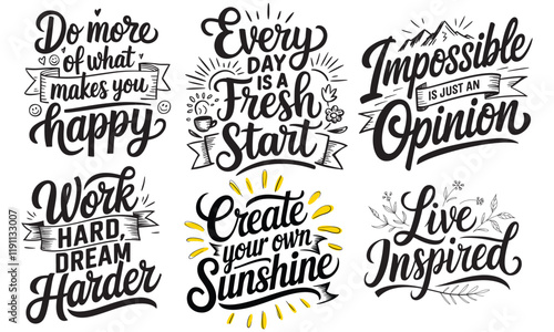 Motivational Calligraphy T-Shirt Design Bundle with Inspirational Quotes for Creative Apparel