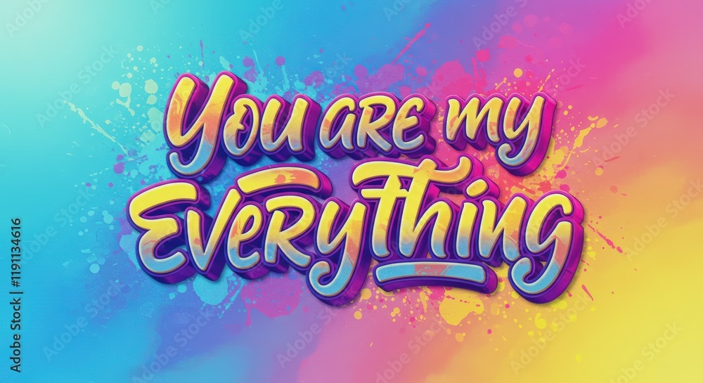 Fototapeta premium Colorful Expression: 'You Are My Everything': An artistic rendering, full of vibrant colors, spells out the loving phrase. This piece will evoke feelings of love and togetherness.