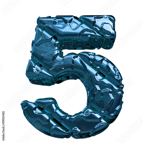 Symbol made of blue diagonal unpolished blocks. bottom view. number 5