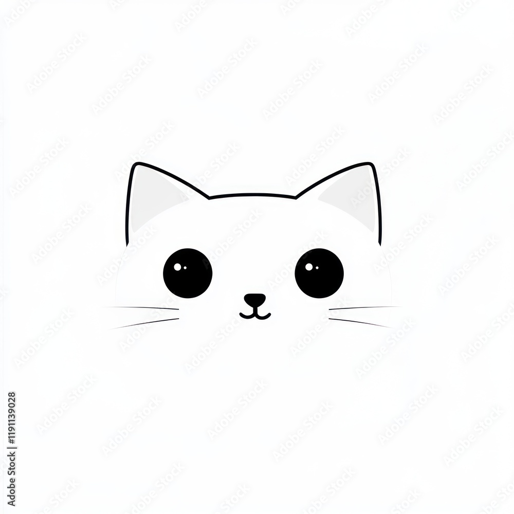 Cute white cat face, simple design, white background, digital art, kids' book illustration Cute white cat face, simple design, white background, digital art, kids' book illustration