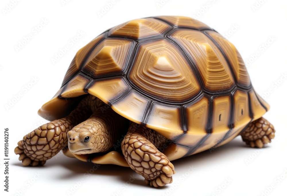 Brown tortoise with patterned shell on white background Brown tortoise with patterned shell on white background