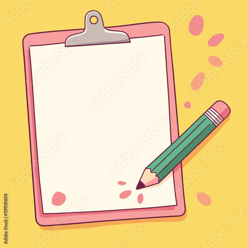 Blank clipboard with pencil on yellow background