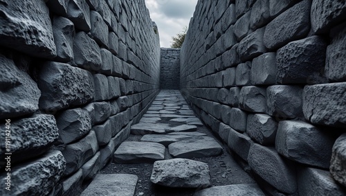 Close-Up of an Aged Grey Stone Wall with Textured Surface