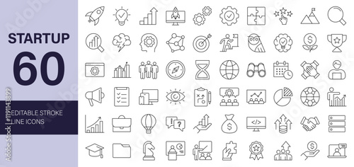 Startup Line Editable Icons set. Vector illustration in modern thin line style of business related icons: startup, money, company, development, research, growth, management, innovation, funding