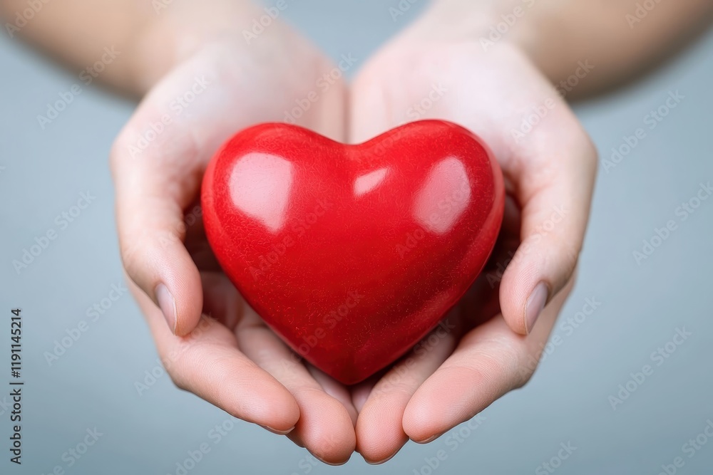Two hands holding a red heart, symbolizing love and healthcare Two hands holding a red heart, symbolizing love and healthcare