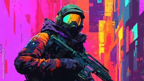 Futuristic Soldier Armed With Advanced Weaponry