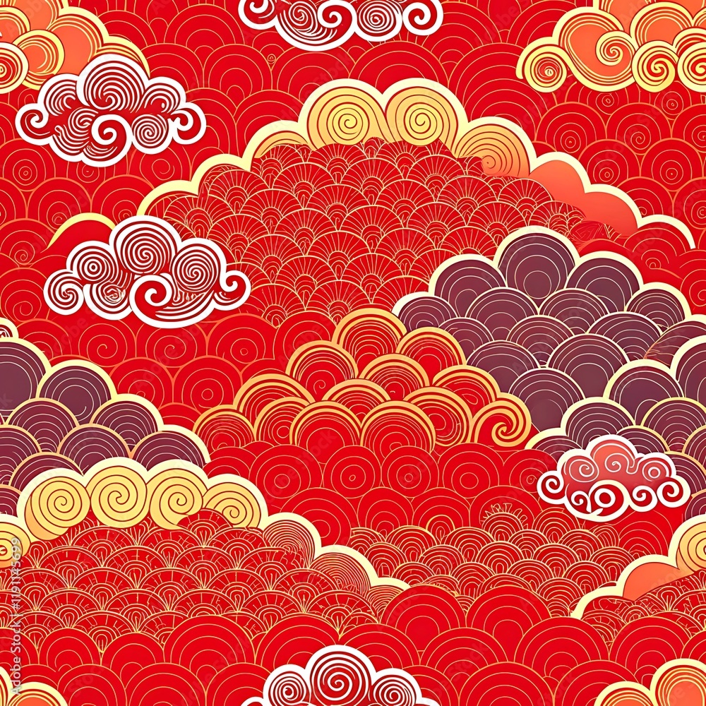 Christmas Cloud Pattern in Red and Gold for Festive and Seasonal Designs Christmas Cloud Pattern in Red and Gold for Festive and Seasonal Designs