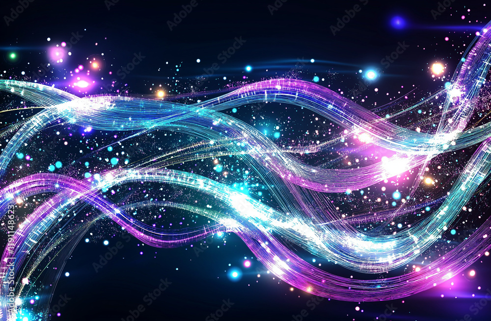 Abstract Blue and Purple Glowing Light Lines on Dark Background for Vector Presentation Design and Elegant Digital Artwork Abstract Blue and Purple Glowing Light Lines on Dark Background for Vector Presentation Design and Elegant Digital Artwork