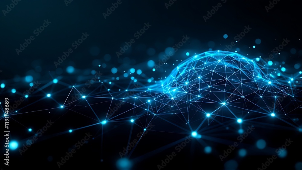 Obraz premium Neural network, artificial intelligence, social connections, digital database, polygonal mesh 3D illustration