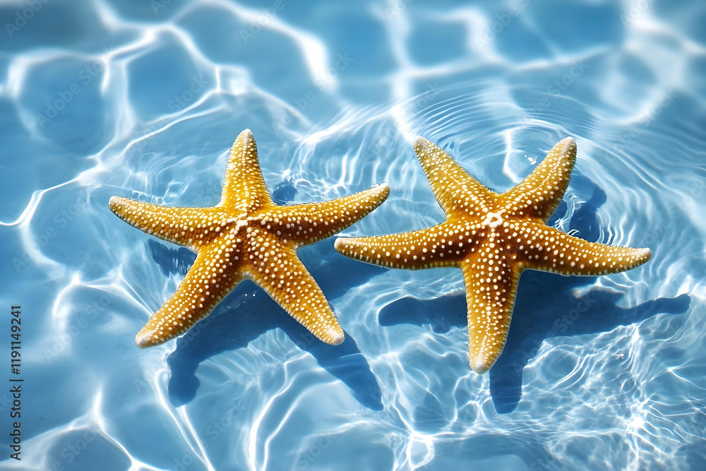 two starfishs are in the water on a sunny day two starfishs are in the water on a sunny day