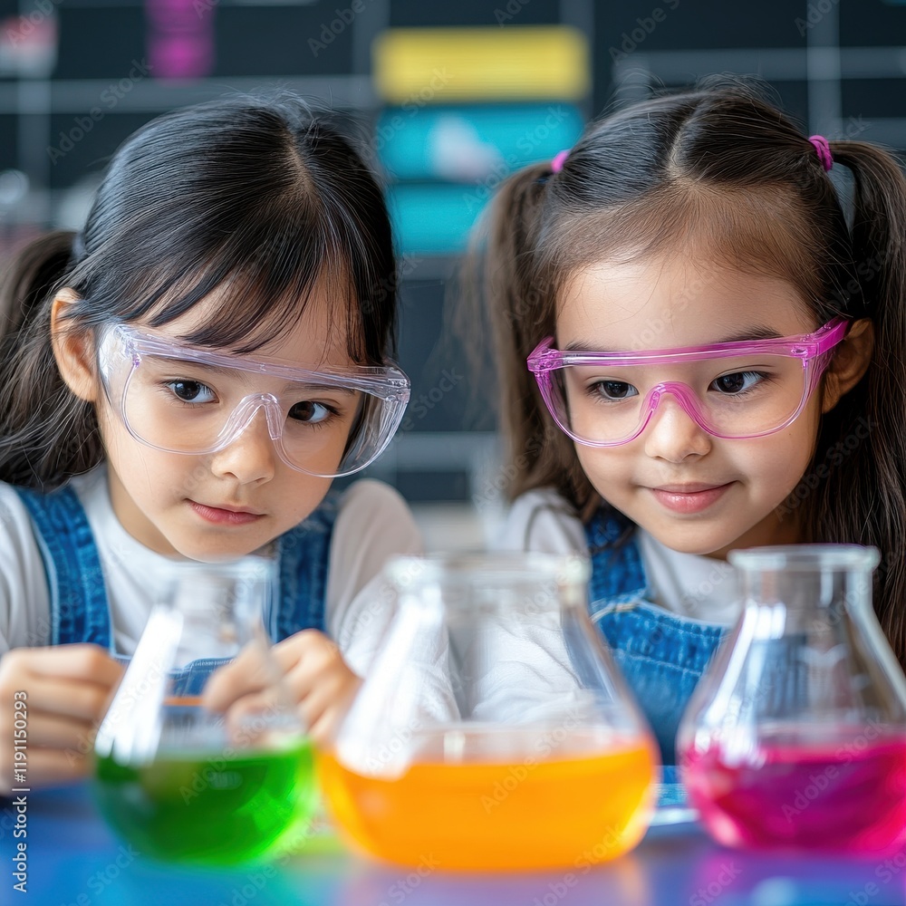 Kids Conducting Experiments with Colorful Simple Apparatus Kids Conducting Experiments with Colorful Simple Apparatus