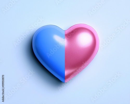 A vibrant heart symbol showcasing half blue and half pink, representing love and inclusivity, against a soft backdrop. photo