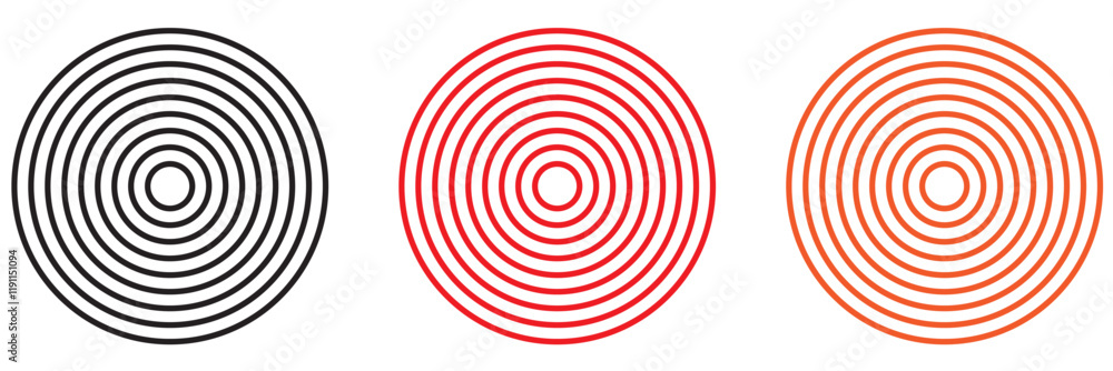 Circle red earthquake icon set. Round vibration graphic or red alert radar. Vector isolated illustration Circle red earthquake icon set. Round vibration graphic or red alert radar. Vector isolated illustration
