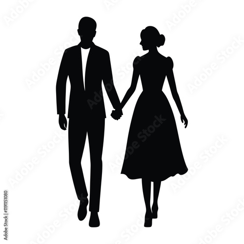 Wallpaper Mural silhouette of a happy valentine's day couple walking hand in hand Torontodigital.ca