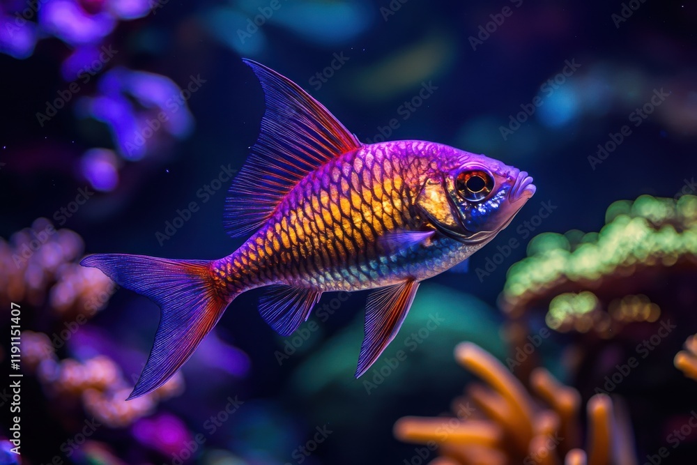 Fototapeta premium Adult cardinalfish swimming gracefully through vibrant nocturnal coral reef