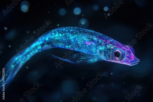 Glowing Ribbonfish swims through deep ocean in dramatic lighting