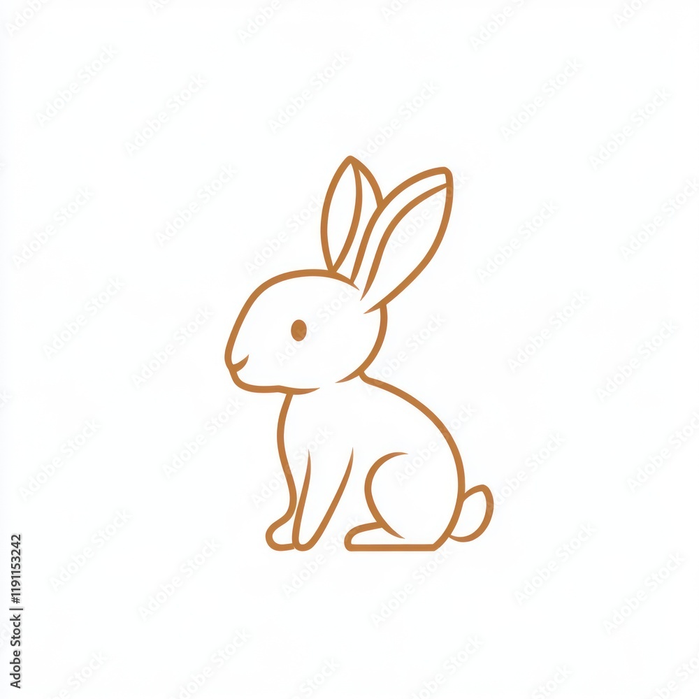 Obraz premium Brown line art bunny, sitting, white background, logo design