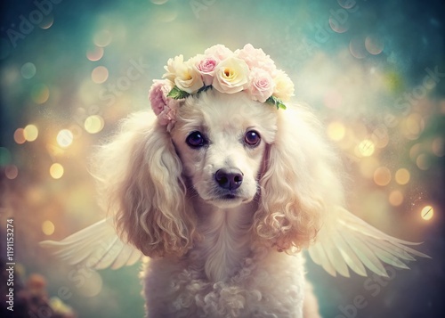 Vintage Angelcore White Poodle Puppy Stock Photo photo