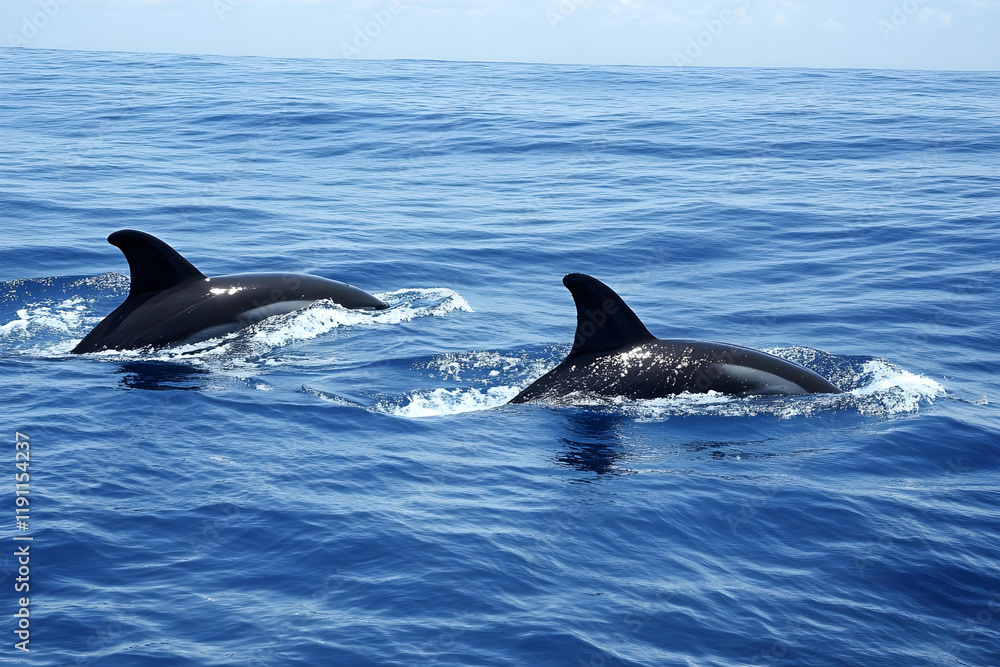 Naklejka premium two dolphins swimming in the ocean together