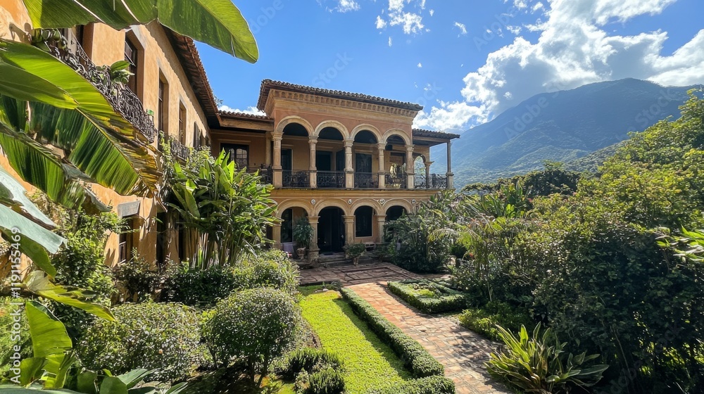 Obraz premium Historic Colonial House with Lush Garden
