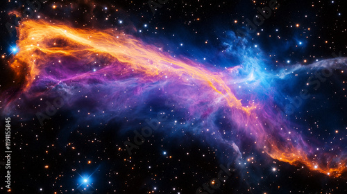 Stunning outer space scene of a nebula galaxy, with vivid waves of color flowing through the stars, creating an ethereal and luminous cosmic tapestry against the infinite void. neb photo