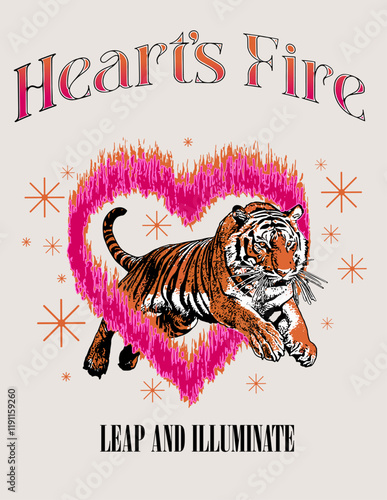 tigre pasando por un aro de fuego en forma de corazon