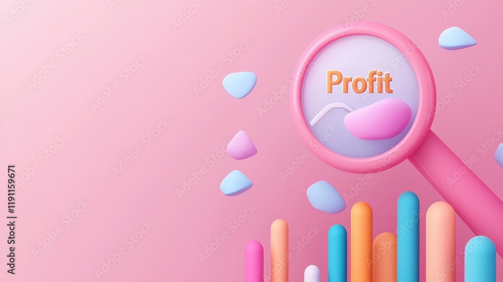 magnifying word in business concept. Graphical representation of profit analysis