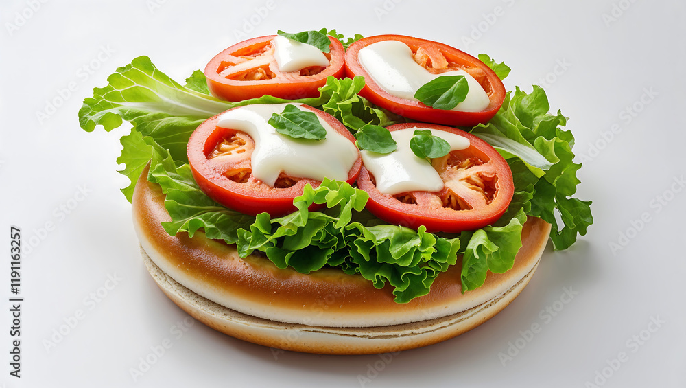 Simit sandwich, top view studio photo of delicious simit sandwich isolated on white background Simit sandwich, top view studio photo of delicious simit sandwich isolated on white background