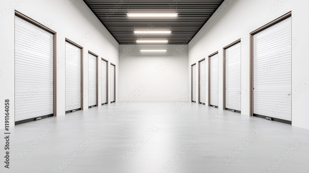 Modern White Storage Units with Roll Up Doors in a Clean Facility Modern White Storage Units with Roll Up Doors in a Clean Facility