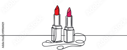 Lipstick continuous one line drawing. Lipstick cosmetic one line picture. vector illustration