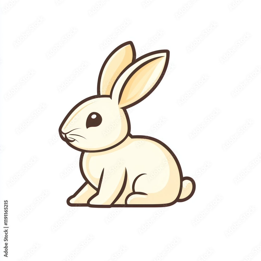 Cute cream bunny sitting, white background, children's book illustration Cute cream bunny sitting, white background, children's book illustration