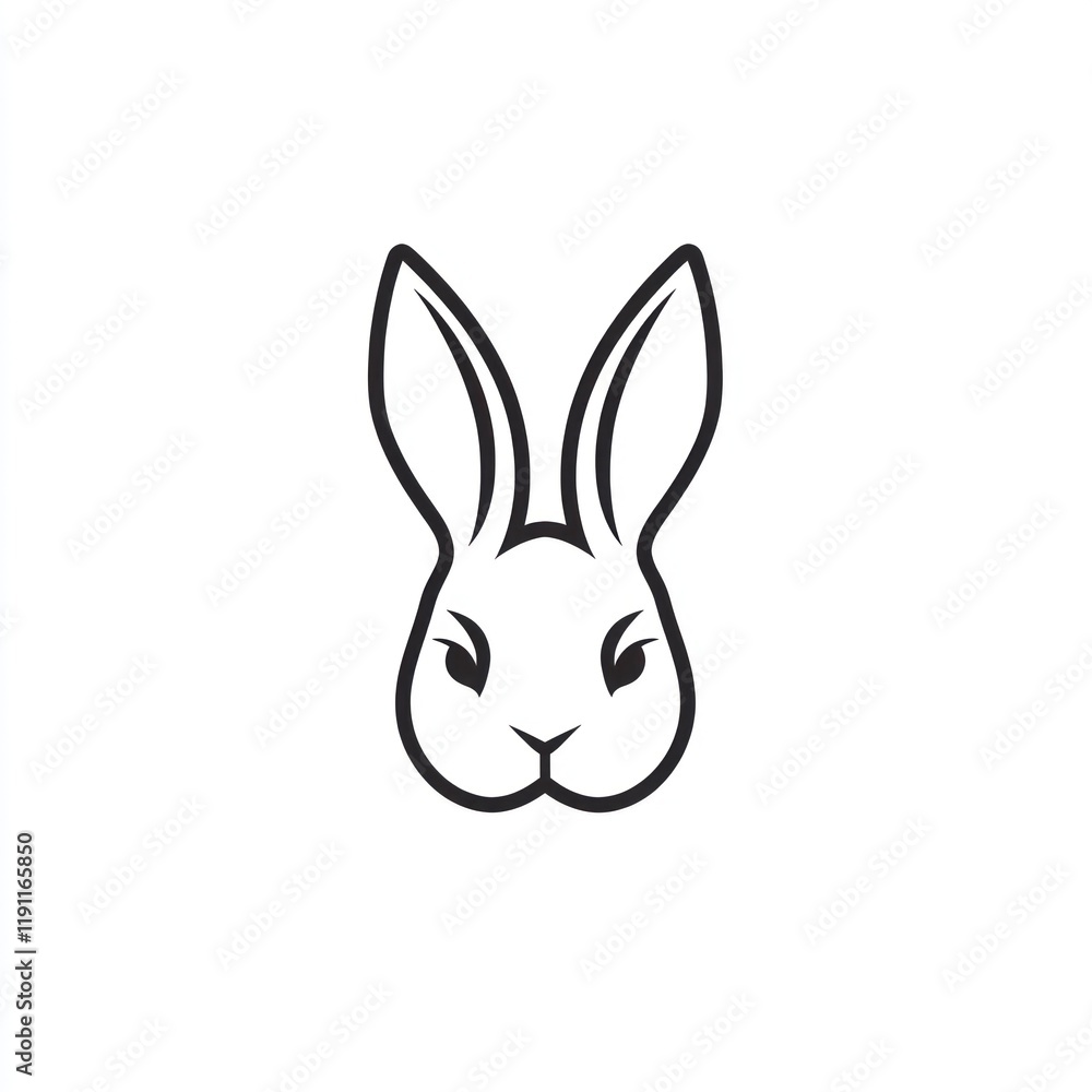 Bunny head, line art, white background, logo design Bunny head, line art, white background, logo design