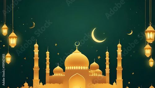 an illustration of mosque in night islamic background photo