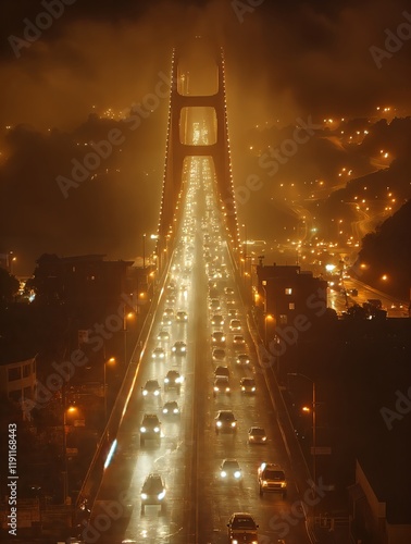 A long exposure shot of a bridge at night. photo