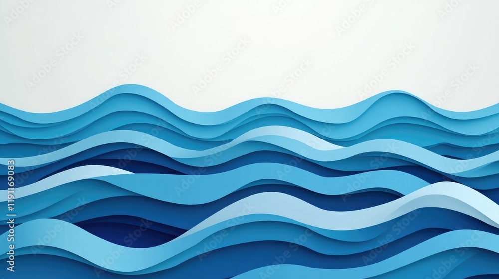 Abstract illustration featuring layered waves in varying shades of blue, creating a serene oceanic effect. Abstract illustration featuring layered waves in varying shades of blue, creating a serene oceanic effect.
