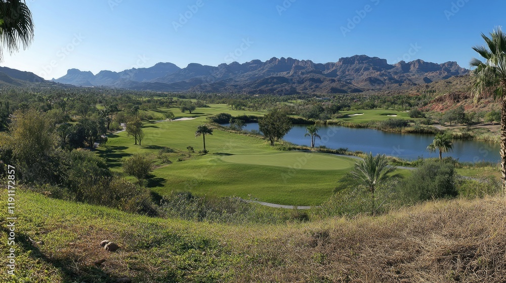 Palm Springs Golf Course Panorama with Coachella Valley Mountains - California Web Banner Palm Springs Golf Course Panorama with Coachella Valley Mountains - California Web Banner