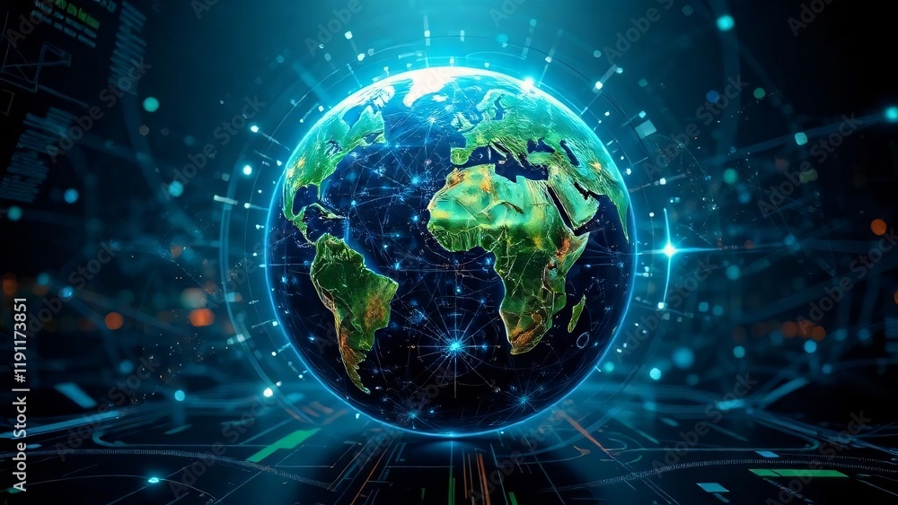 Holographic Globe - Digital Earth Concept Holographic Globe - Digital Earth Concept