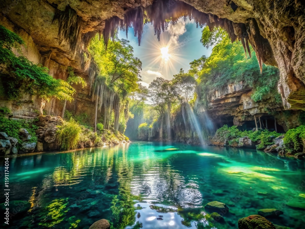 Fototapeta premium Vintage Style Photo: Crystal-Clear Cenote Caves, Yucatan Peninsula, Mexico