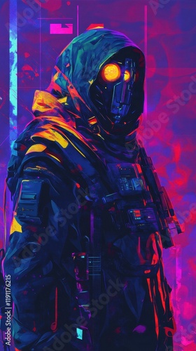 Futuristic Soldier in Vivid Neon Colored Gear