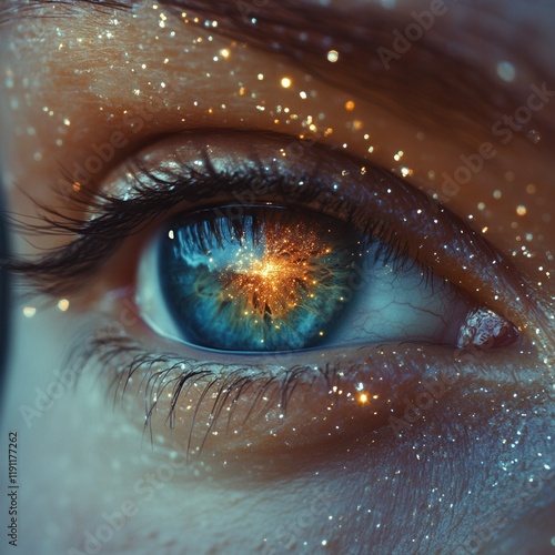 A mesmerizing eye reflecting cosmic beauty. photo