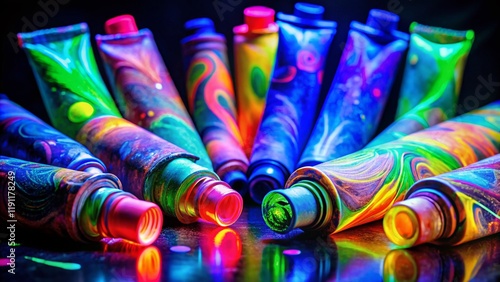 Vintage UV Body Paint Glow: Tubes Illuminated in Dark